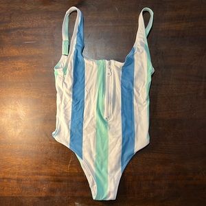 70s Style Swimsuit. Striped, one piece. Size Medium